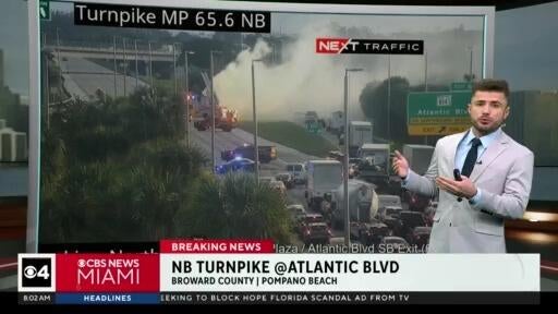 Truck fire shuts down all northbound lanes of Florida’s Turnpike in Pompano Beach — CBS Miami, Land O' Lakes Community news